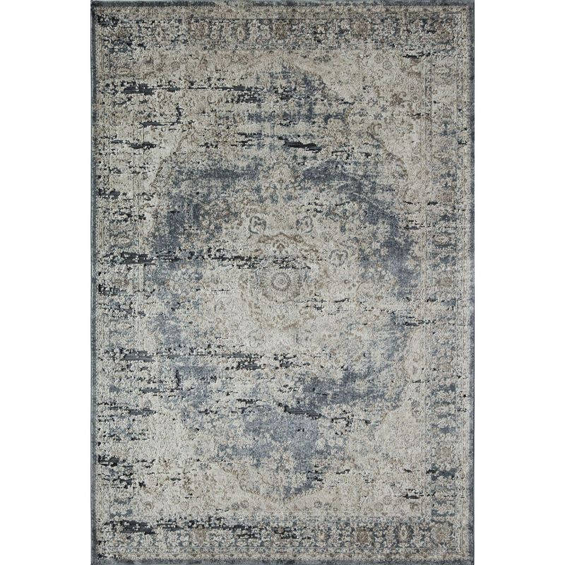 Rugs America Castle CB400A Blue Tan Abstract Transitional Blue Area Rug for Dining Room Rug Neutral Rug Living Room Rug Kitchen, 2'3"x8'