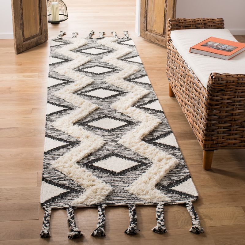 Kenya KNY908 Hand Knotted Runner Rug - Black/Ivory - 2'3"x8' - Safavieh
