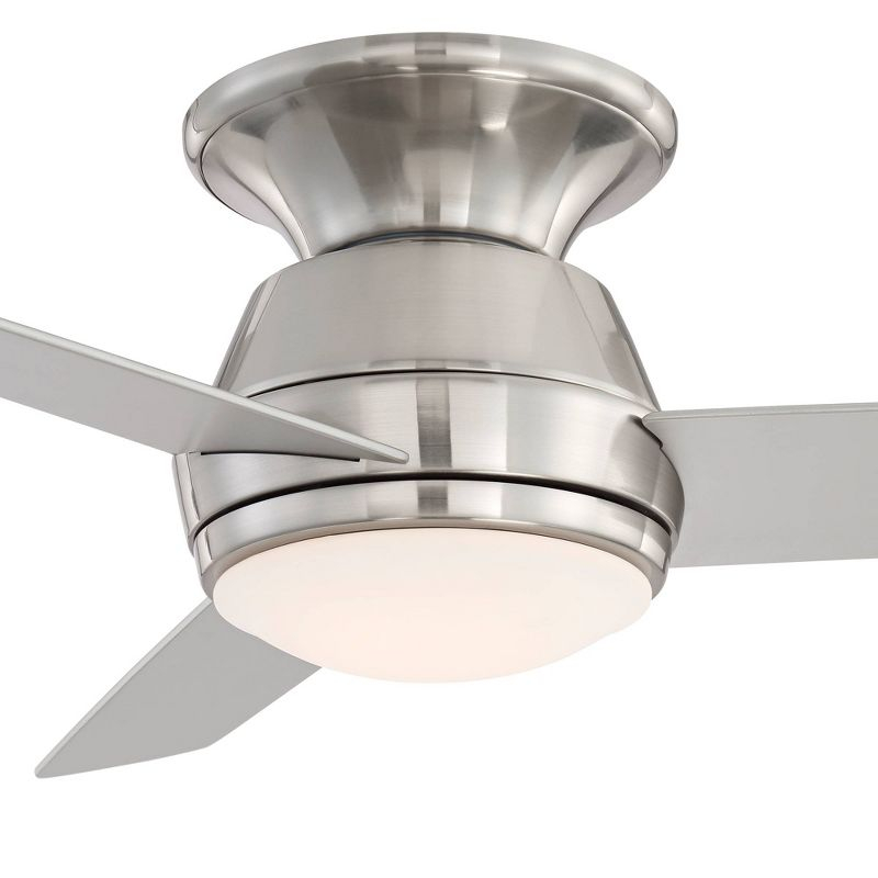 44" Casa Vieja Marbella Breeze Modern Hugger Indoor Ceiling Fan with Dimmable LED Light Remote Control Brushed Nickel Opal Glass for Living Room House