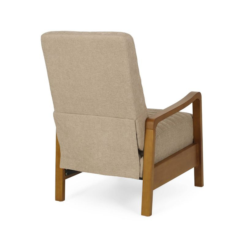 Munro Contemporary Fabric Channel Stitch Pushback Recliner Sand/Teak - Christopher Knight Home: Mid-Century Design, Rubberwood Frame