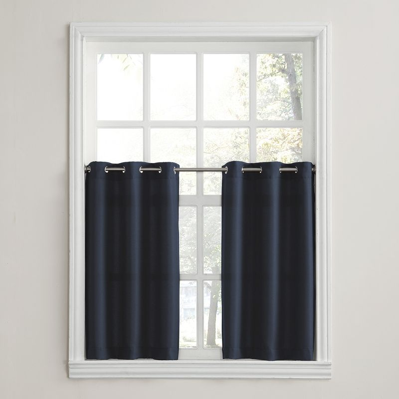 2pc 56"x36" No. 918 Semi-Sheer Montego Casual Textured Grommet Kitchen Curtain Tier Pair Navy Blue