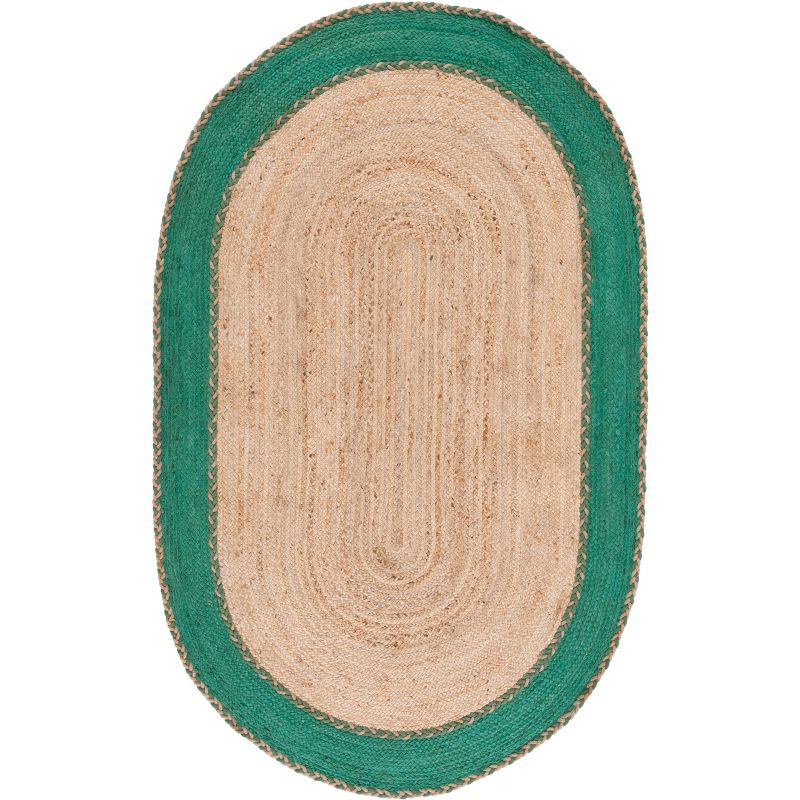 Natural Fiber NFB261 Hand Loomed Area Rug - Natural/Green - 7'x9' Oval - Safavieh.