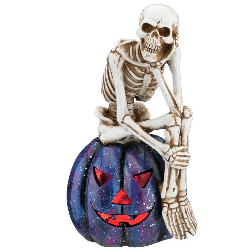 11" LED Lit Skeleton on Purple Galaxy Pumpkin - National Tree Company
