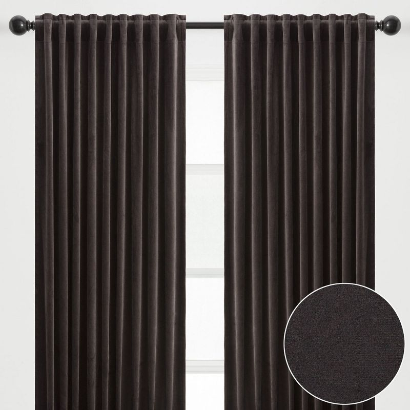 Chanasya 2pk Solid Velvet Room Darkening Blackout Privacy Window Curtain Panels - Set of 2 - 52 x 96 Inches Long - Charcoal