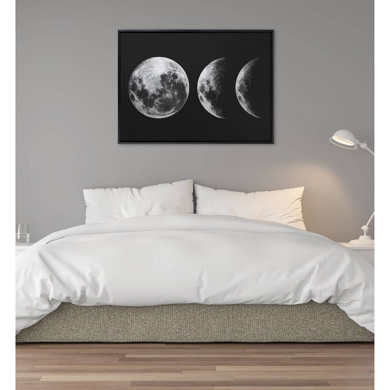 Kate & Laurel All Things Decor 28"x38" Sylvie Mod Moon Its Just a Phase BW Framed Metallic Canvas Wall Art by The Creative Bunch Studio: