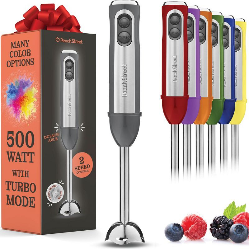Peach Street Electric Immersion Blender Handheld, 500W Turbo Mode, Hand Kitchen Blender Stick for Soup, Smoothie, Puree, Baby Food, Stainless Steel