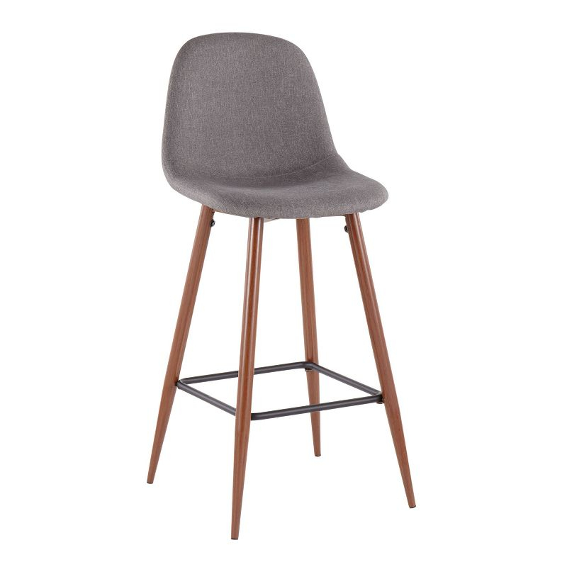 Set of 2 Pebble Mid-Century Modern Barstools Walnut/Charcoal: Steel Frame & Upholstered Seat - LumiSource