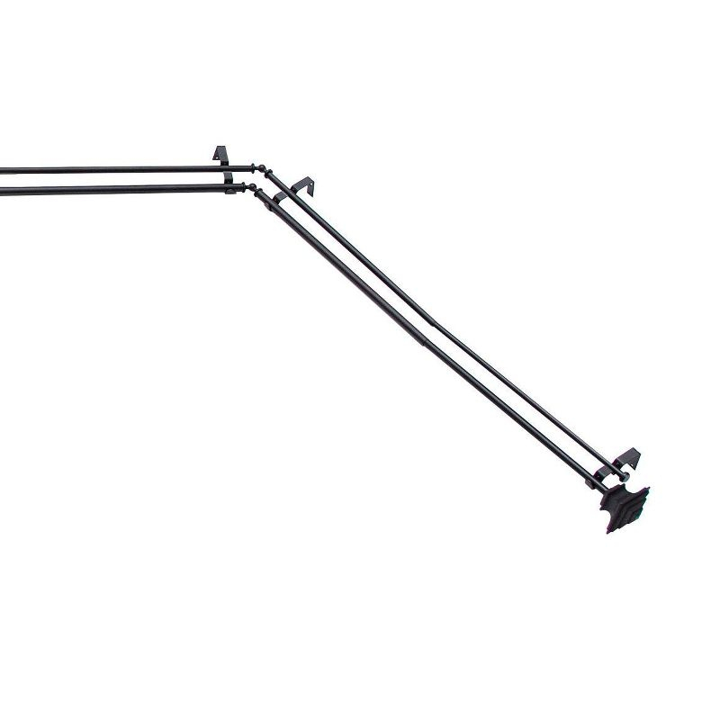 Kenney Mission 3/4" Decorative Bay Window Double Curtain Rod, 78-144", Black