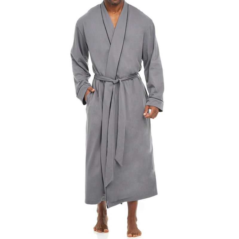 ADR Men's Robes, Mens Bathrobes Lightweight, Mens Robes with Pockets, Soft Cotton Knit Robe for Men Steel Gray Large