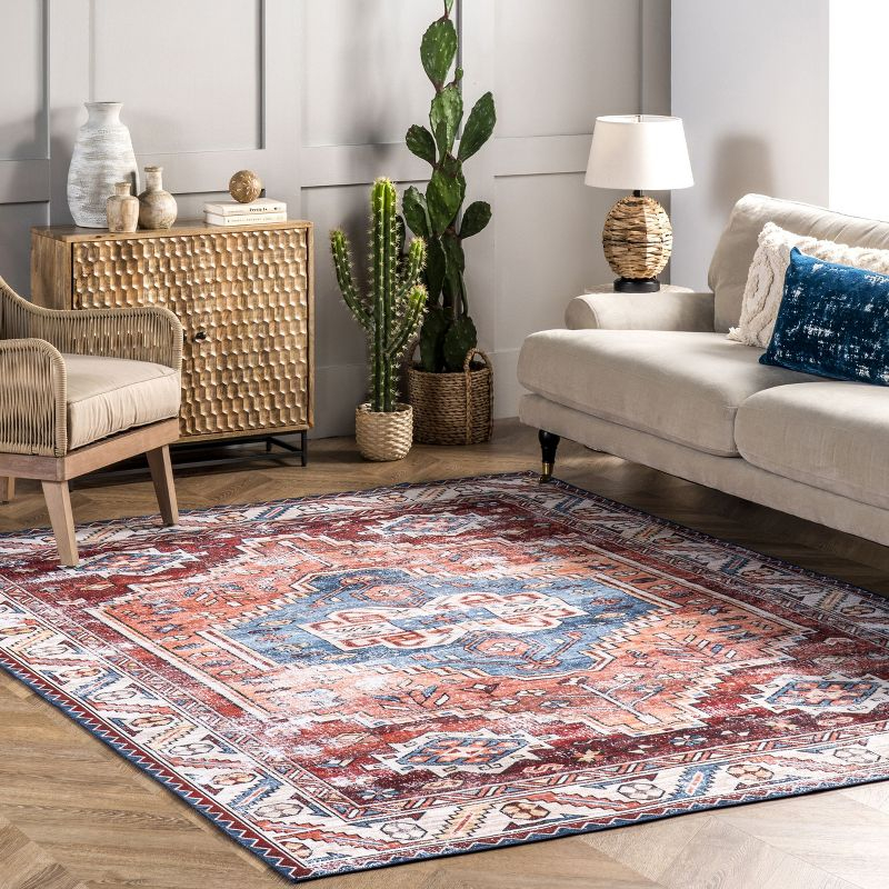 Nuloom Marli Pet Friendly Machine Washable Faded Medallion Area Rug, 5' x 8', Rust