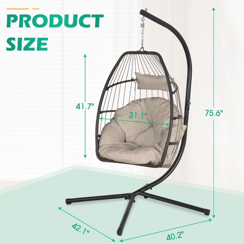 FDW Egg Hanging Chair with Stand Hammock Chair Hanging Patio Swing Chair UV Resistant Cushion for Indoor Bedroom Outdoor Garden Backyard Balcony(Tan)
