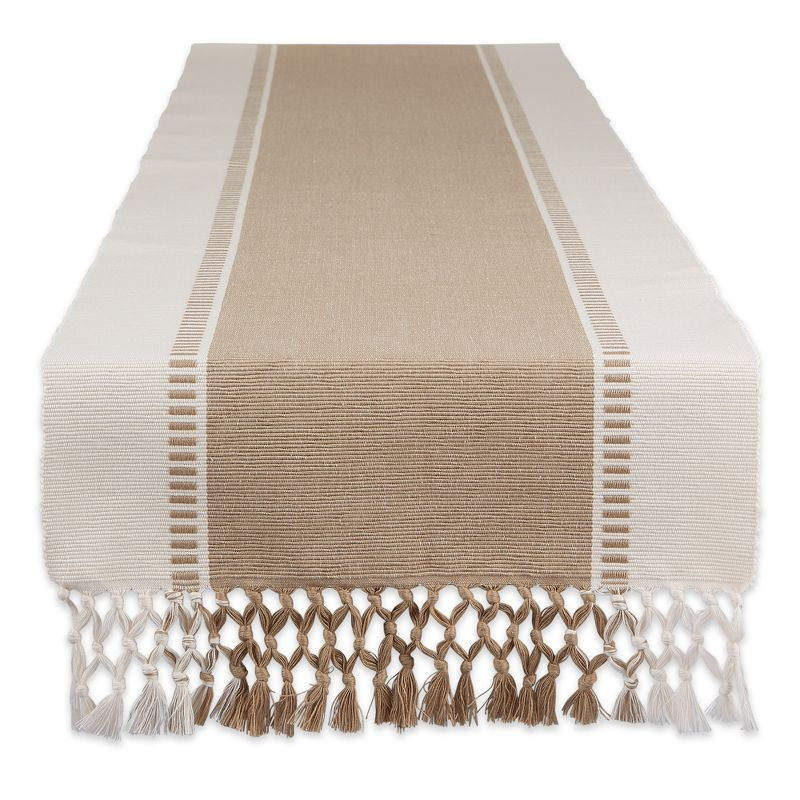 Design Imports  Ribbed Dobby Stripe Table Runner, Stone Brown, 13X72"