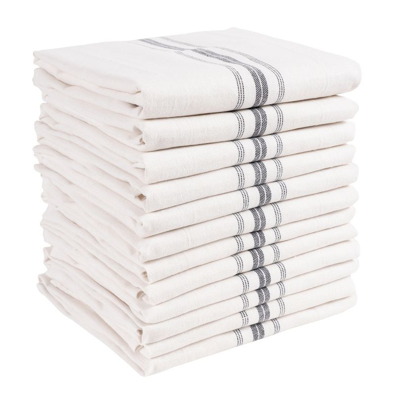 KAF Home Farmhouse Stripe Set Of 12 Kitchen Towels - 15" x 25", In Charcoal
