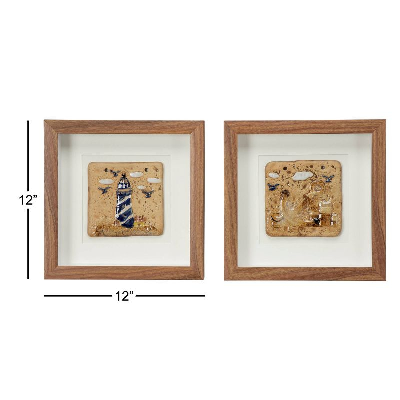 (Set of 2) 12" x 12"Coastal Style Lighthouse and Anchor Shadow Box Wall Decor in Square Wood Frames - Olivia & May