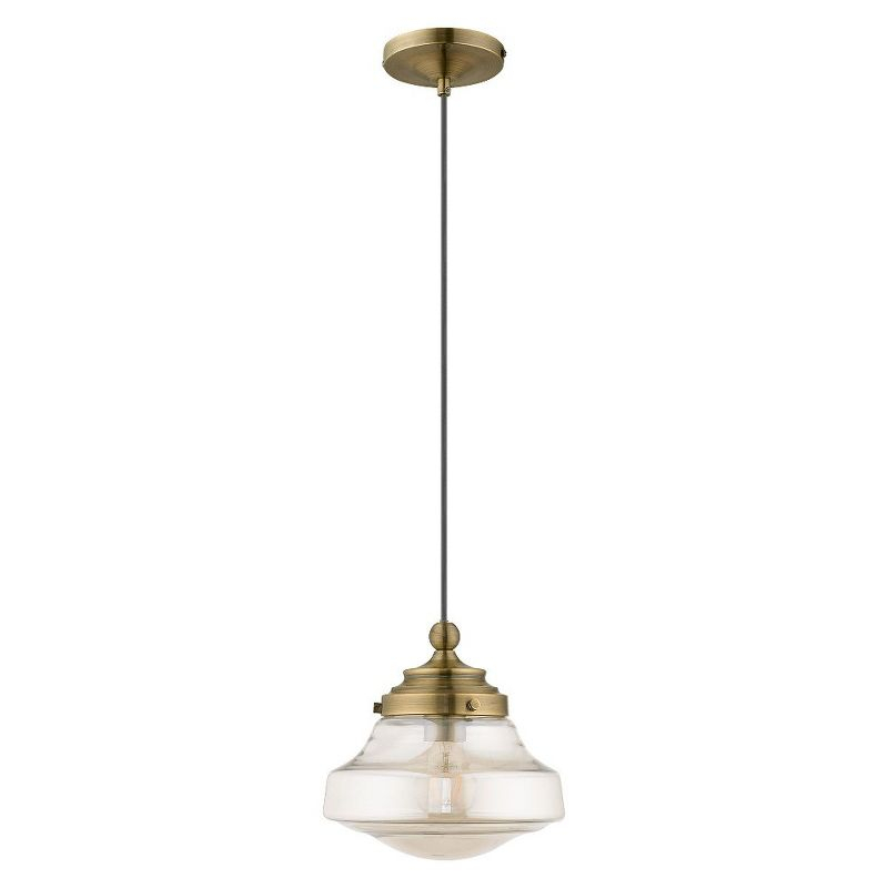 Livex Lighting Art Glass 1 - Light Pendant in  Antique Brass