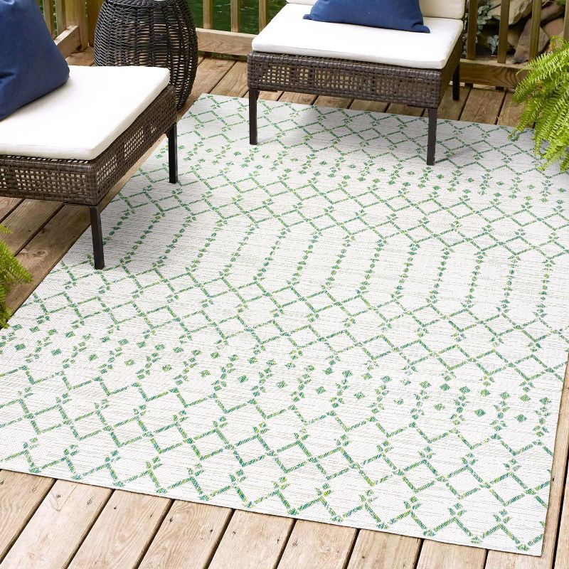 3' x 5' Ourika Moroccan Geometric Textured Weave Indoor/Outdoor Area Rug, Green/Ivory - JONATHAN Y