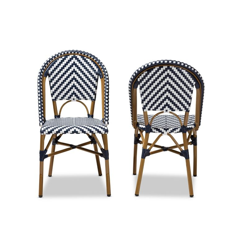 Set of 2 Celie Indoor and Outdoor Stackable Bistro Dining Chairs White/Blue - BaxtonStudio