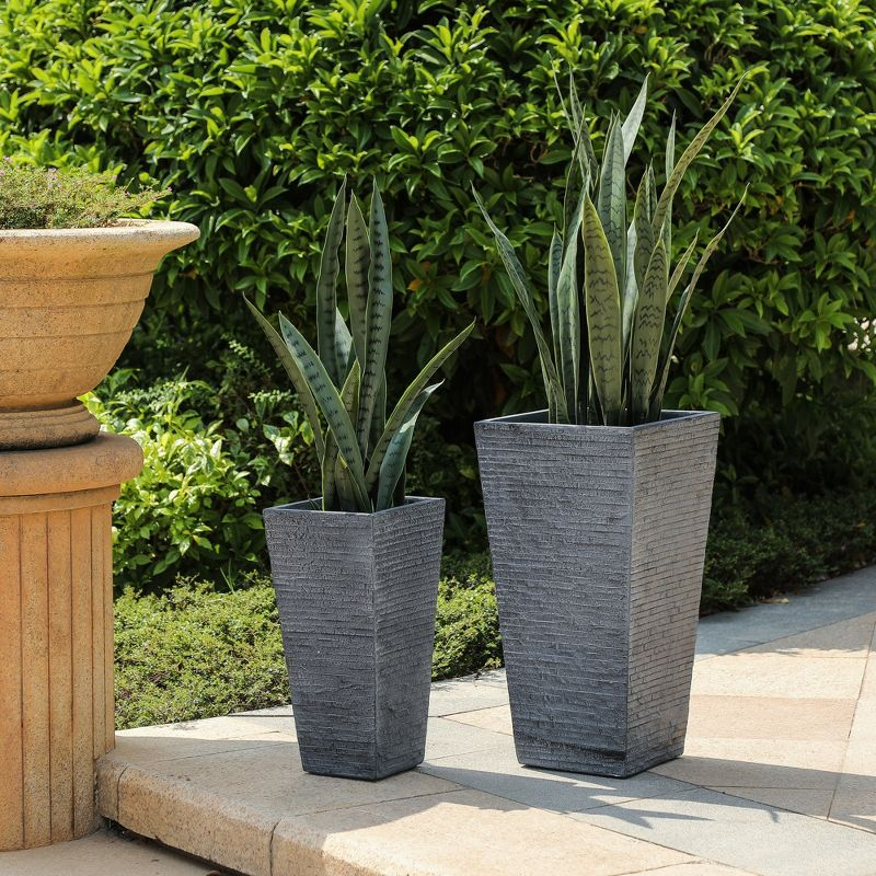 LuxenHome Set of 2 Gray Tall Tapered Square MgO Planter