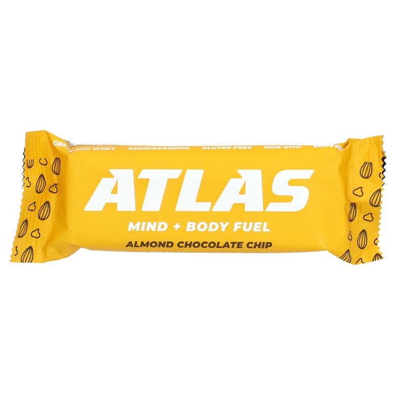 Atlas Bar Grass-Fed Whey Protein Bar, Almond Chocolate Chip, 12 Bars, 1.9 oz (54 g) Each