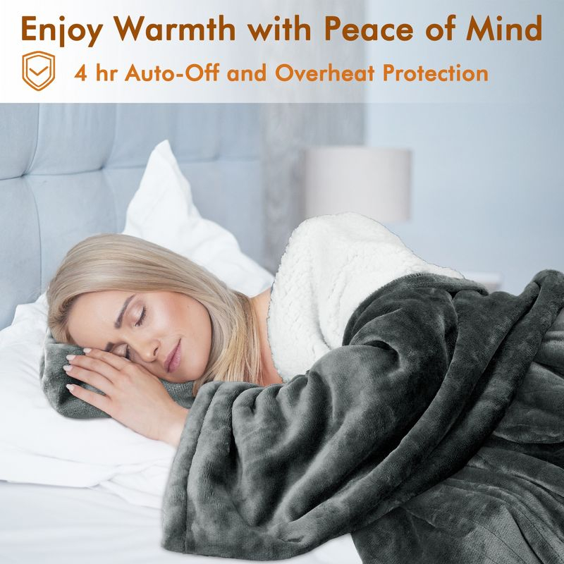 Tirrinia Heated Blanket, Wearable Electric Blanket, Plush Fleece Heating Blanket, Electric Throw Blanket for 5 Heating Levels, Winter Gifts, Gray