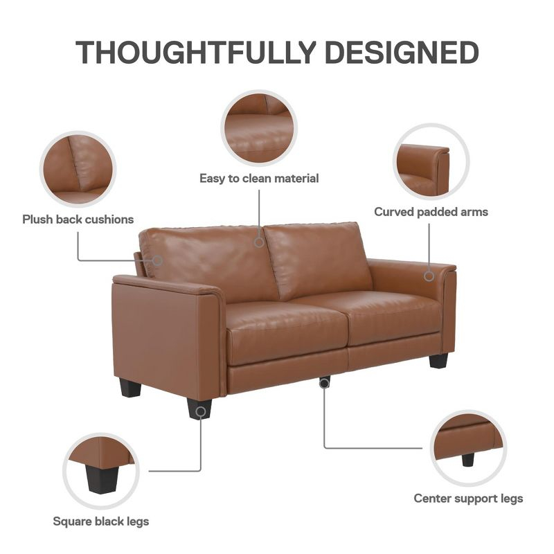 DHP Colton 3-Seater Upholstered Sofa, Camel Faux Leather