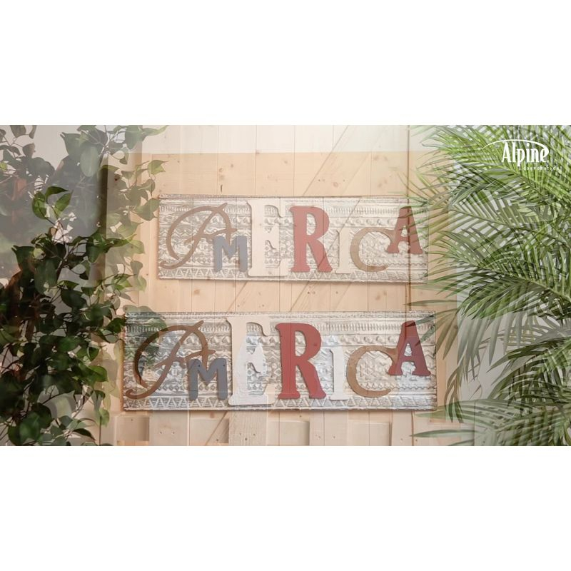 Wood and Metal America Wall Decor - Alpine Corporation: Indoor/Outdoor Patriotic Art, 24x16"