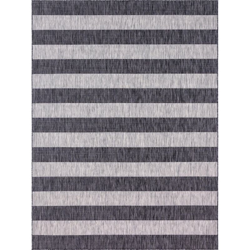 Unique Loom 9' 0 x 12' 2 Rectangle Indoor/Outdoor Striped Charcoal Gray Area Rug