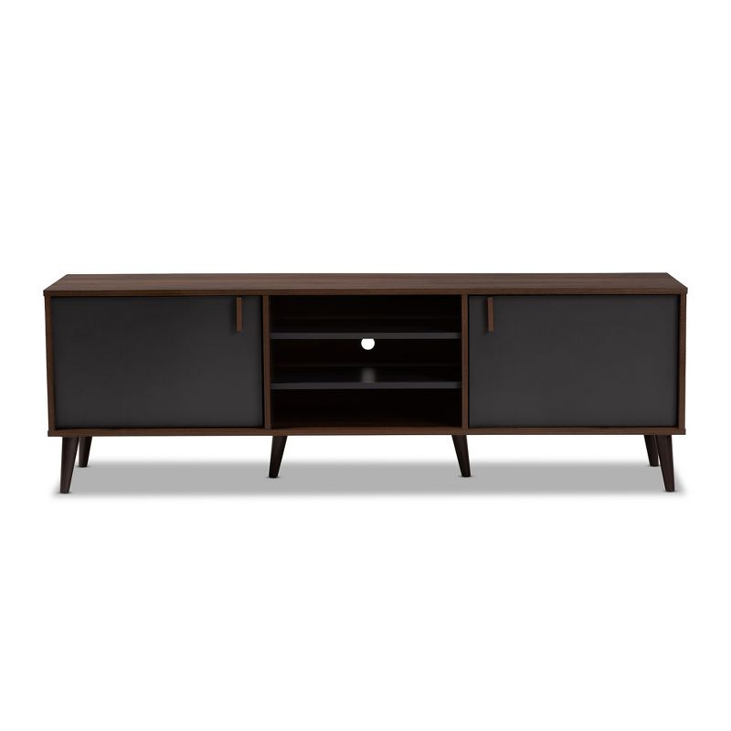 Samuel Finished TV Stand for TVs up to 55", Engineered Wood Walnut Brown/Dark Gray - Baxton Studio