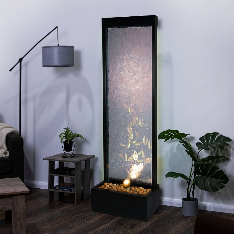 Alpine Corporation 72" Clear Glass Panel with Embossed Leaves Waterfall Fountain: Freestanding, Electric, Indoor/Outdoor Use