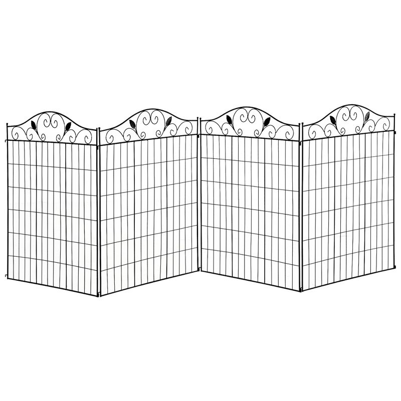 Outsunny Garden Decorative Fence Panel, 4 Pack, 44 x 36-Inch, Linear Length 12 Feet, Steel Border Folding Fence for Garden Landscaping