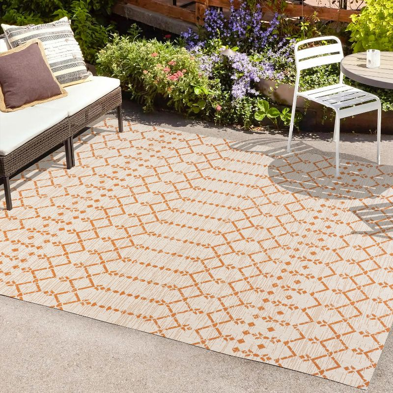 3' x 5' Ourika Moroccan Geometric Textured Weave Indoor/Outdoor Area Rug, Cream/Orange - JONATHAN Y