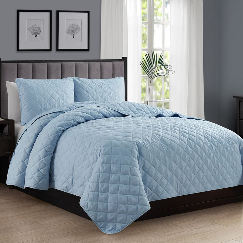 Swift Home | Essential Diamond Stitched 3-Piece Quilt Set Light Blue King/Cal King