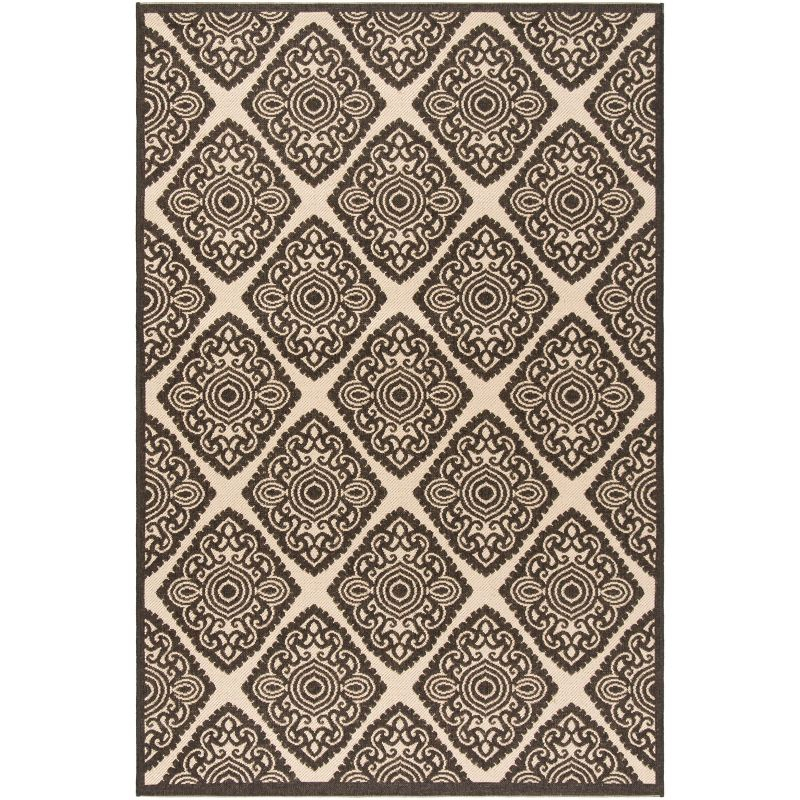 Linden LND132 Power Loomed Indoor/Outdoor Area Rug - Creme/Brown - 4'x6' - Safavieh.