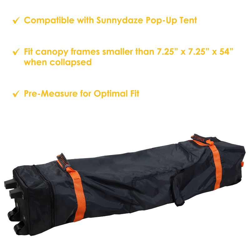 Sunnydaze Premium Pop-Up Canopy Rolling Carrying Bag - 7.25" W x 54" L x 7.25" H - Black