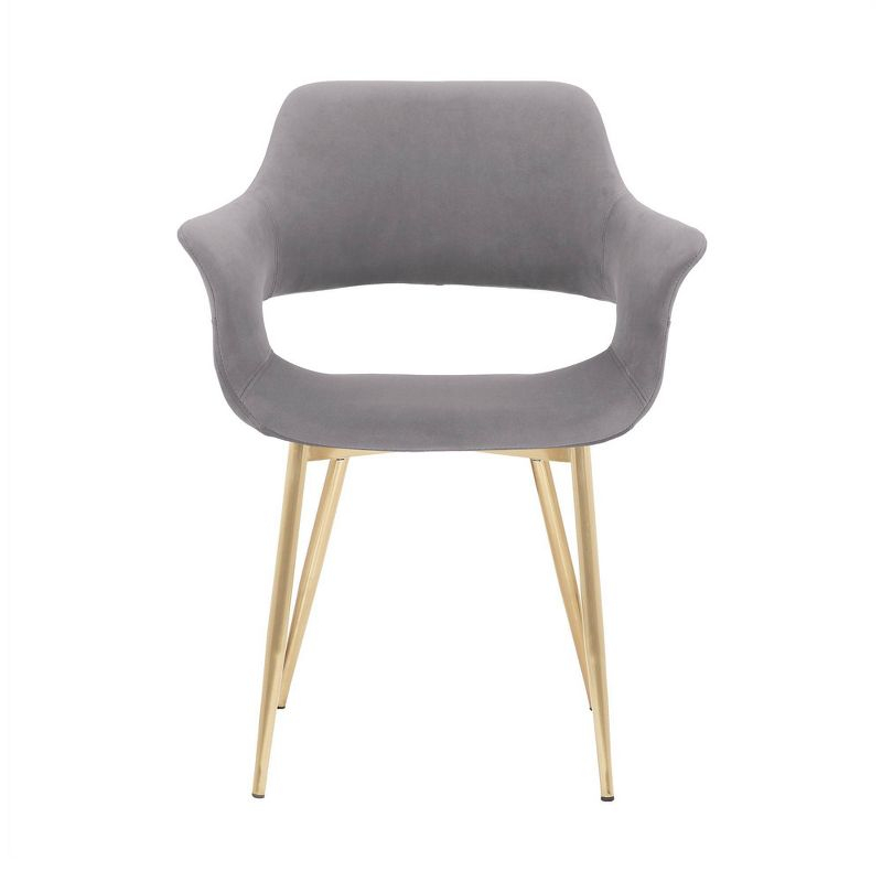 Gigi Velvet Metal Dining Room Chair Gray - Armen Living: Gold Legs, Ergonomic Back, Set of 2
