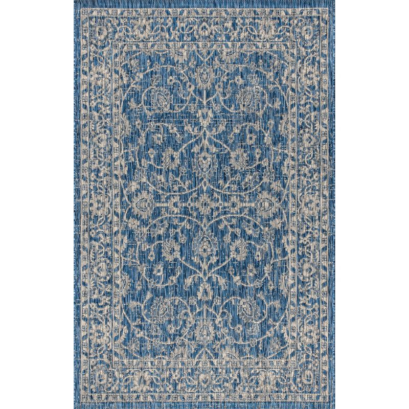 3'x5' Palazzo Vine and Border Textured Weave Indoor/Outdoor Area Rug, Navy/Gray - JONATHAN Y