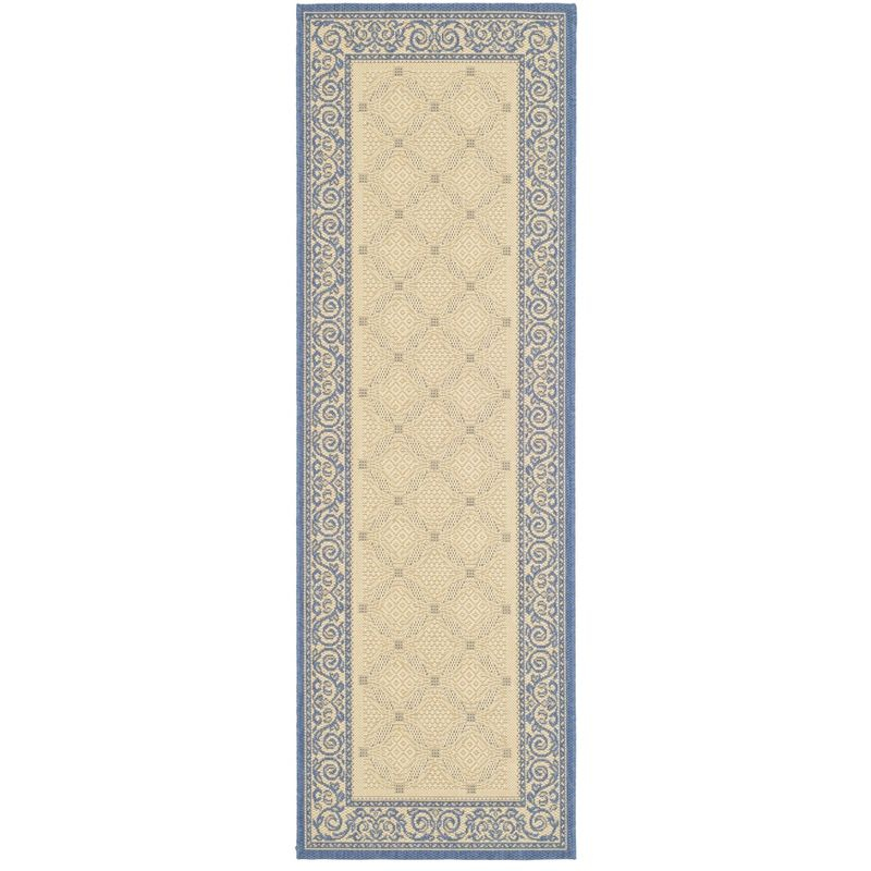 Courtyard CY1502 Power Loomed Indoor and Outdoor Runner Rug - Natural/Blue - 2'3"x6'7" - Safavieh