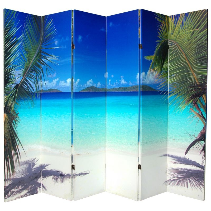 6' Tall Double Sided Beach Canvas Room Divider 6 Panel - Oriental Furniture: Tropical & Heavy Duty