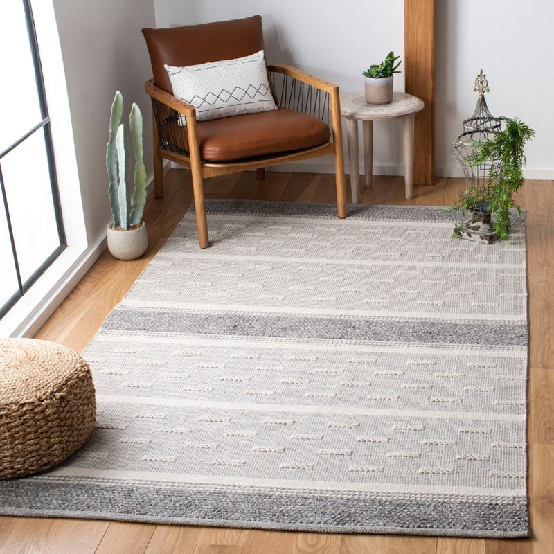 Striped Kilim STK519 Hand Woven Area Rug - Ivory/Grey - 5'x8' - Safavieh.