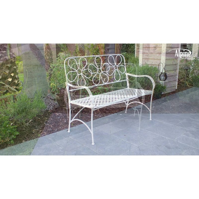 36" x 45" Daisy Metal Garden Bench White - Alpine Corporation