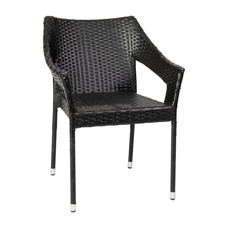 Flash Furniture Ethan Commercial Grade Stacking Patio Chair, All Weather PE Rattan Wicker Patio Dining Chair in Black