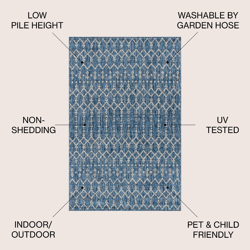 8'x10' Ourika Moroccan Geometric Textured Weave Indoor/Outdoor Area Rug, Navy/Light Gray - JONATHAN Y