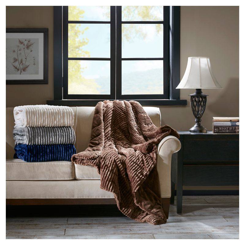 60"x70" Oversized Williams Plush Down Alternative Throw Blanket Ivory - Madison Park