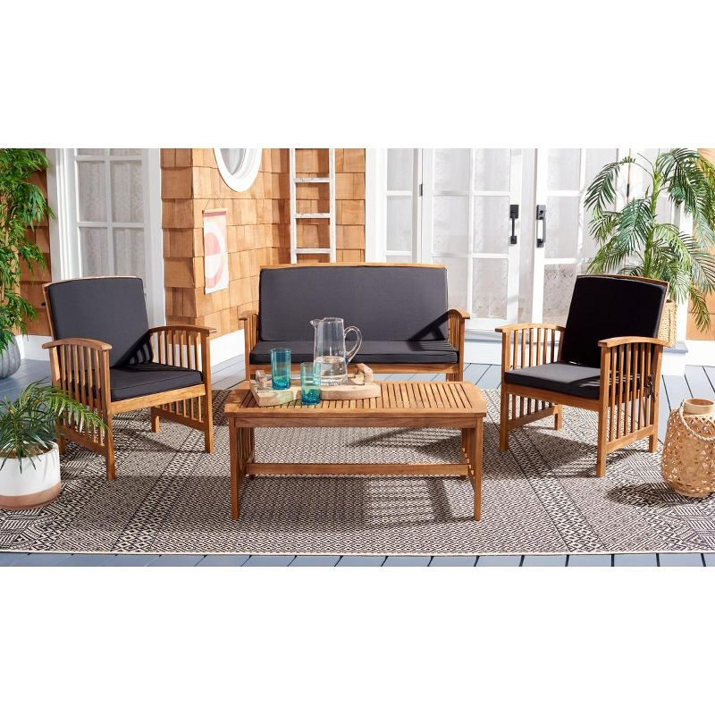 Rocklin 4 Piece Patio Outdoor Conversation Set - Natural/Black Cushion - Safavieh