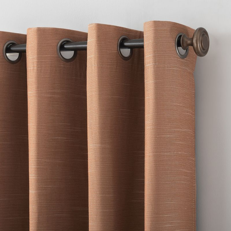 50"x84" Archaeo Total Blackout Textured Linen Blend Grommet Top Curtain Panel Pecan Brown: Modern Noise Reduction
