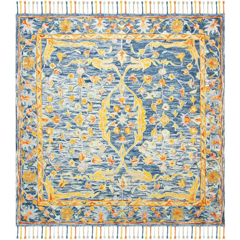 Aspen APN116 Hand Tufted Area Rug - Blue/Rust - 7' X 7' Square - Safavieh.