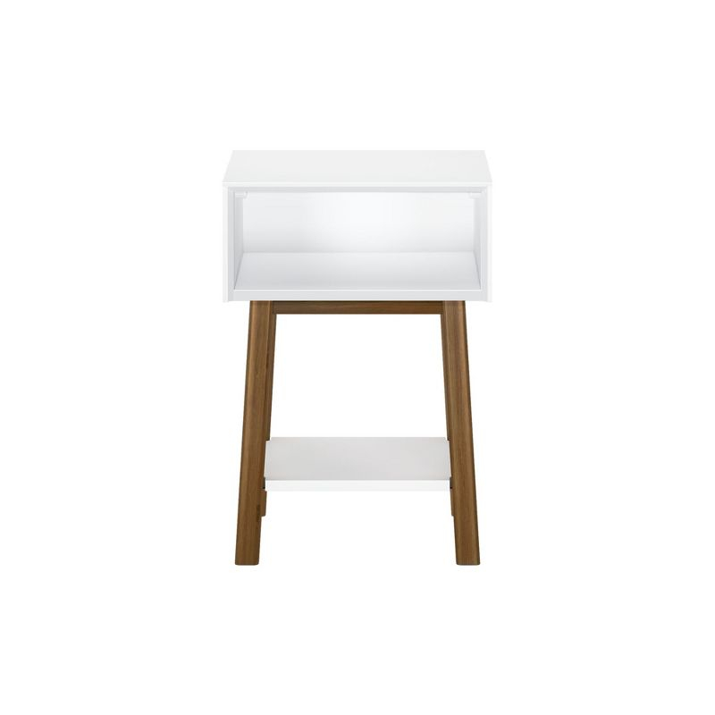 Plank+Beam Mid - Century Modern Nightstand with Cubby Shelf, Solid Wood Bedside Table for Bedroom