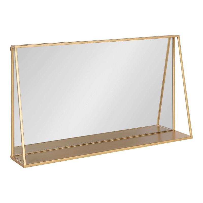 28"x16" Lintz Metal Framed Decorative Wall Mirror with Shelf Gold: Modern Rectangle, No Assembly - Kate & Laurel All Things Decor