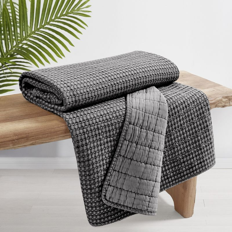 Mills Waffle Charcoal Quilted Throw - Levtex Home
