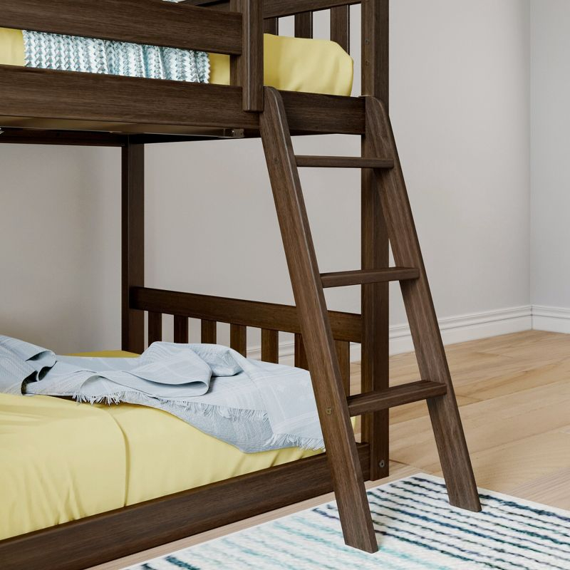 Max & Lily Twin Over Twin Low Bunk Bed with Slide, Solid Wood Kids Platform Bed with 14” Guardrails, Walnut